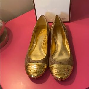 Coach signature gold ballet flats